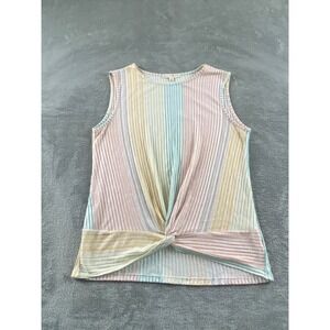 Another Reason Womens Pastel Rainbow Striped Ribbed Twist Front Tank Top Medium